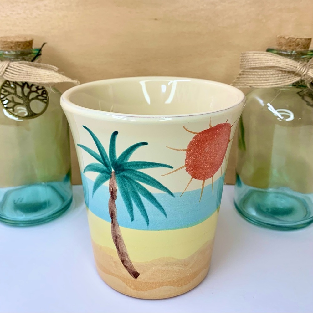 Vintage Pier 1 One Mug Made in Italy Hand Painted Beach Summer Ceramic 4.5" Tall